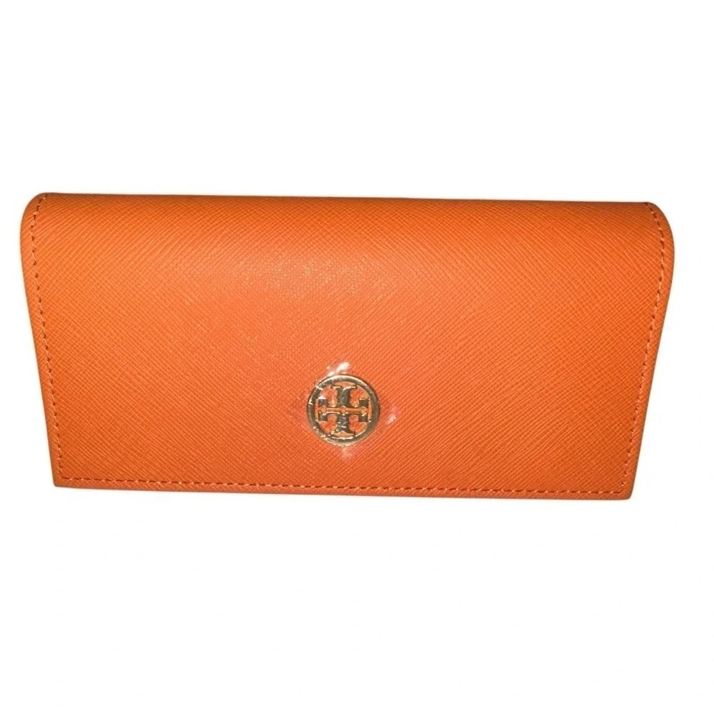 TORY BURCH AUTHENTIC EYEGLASSES GLASSES CASE in Orange Leather w/ cloth bag